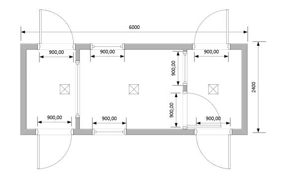 Бытовка с двумя проходными и помещением для охраника модель: БТ-09